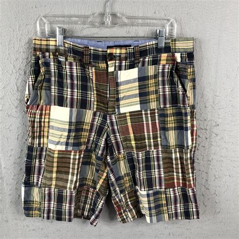 Tommy Hilfiger Shorts Mens 32 Patchwork Madras Plaid Cotton Bermuda