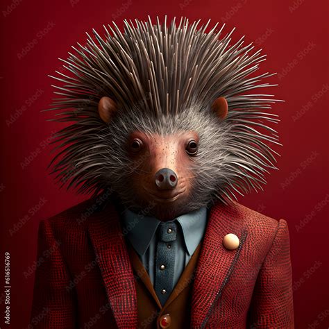 Realistic lifelike porcupine in dapper high end luxury formal suit and ...