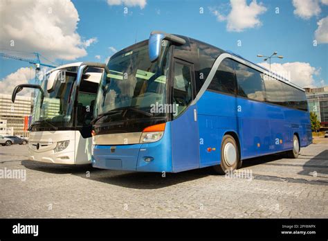 Public Transport Station With Modern Buses On Sunny Day Stock Photo Alamy