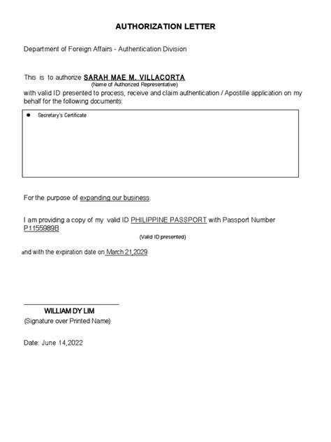 Authorization Letter Dfa Pdf