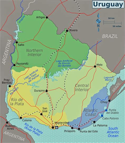 Uruguay Geografiske Kort Over Uruguay