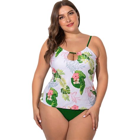 Fashion Tropical Print Halter Neck Bikini Plus Size Swimwear For Fat Women Bikini Set And