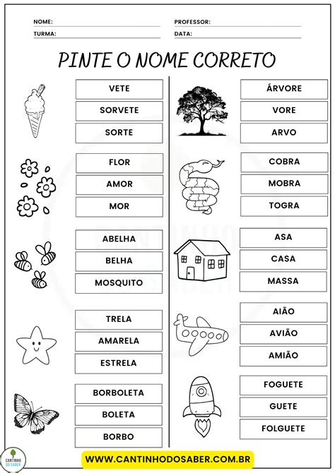 Atividade Pinte O Nome Correto Atividades Para A Educa O