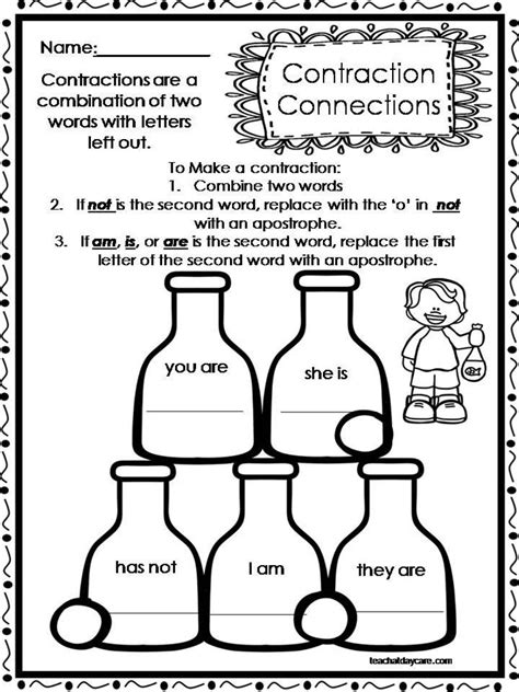 10 Printable Contractions Worksheets 1st 2nd Grade Ela Etsy