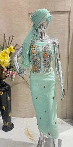 Sea Green Linen Embroidered Unstitched Suit At Rs 2350 Piece