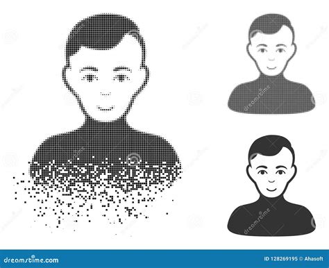 Moving Pixelated Halftone Boy Icon With Face Stock Vector