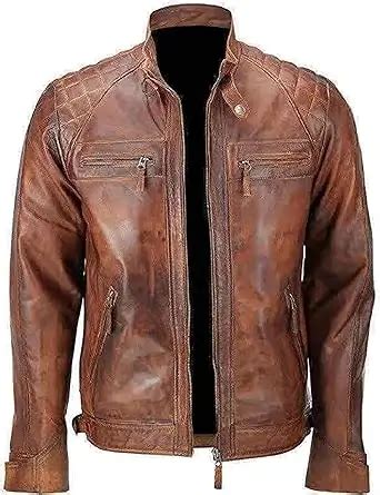 Men S Distressed Brown Biker Motorcycle Leather Jacket