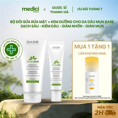 Combo Sữa rửa mặt Kem dưỡng kiềm dầu giảm nhờn dành cho da dầu mụn BABE Mattifying Moisturiser