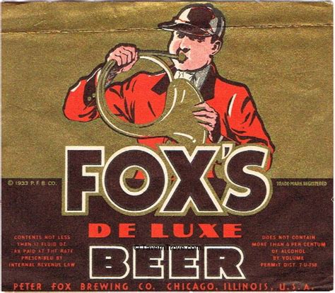 Item #1678 1933 Fox's De Luxe Beer Label IL22-14