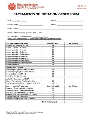 Fillable Online Parracatholic Sacraments Of Initiation Order Form