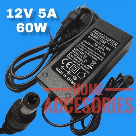 Jual Ac Power Adaptor 12v 5a 60w Eu Plug Untuk Led Strip Cctv Dvr 12v