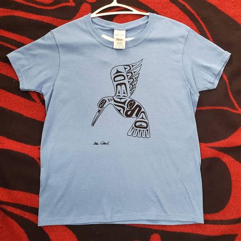 Northwest Coast Native Haida Hummingbird Womans T Shirt Iris Blue