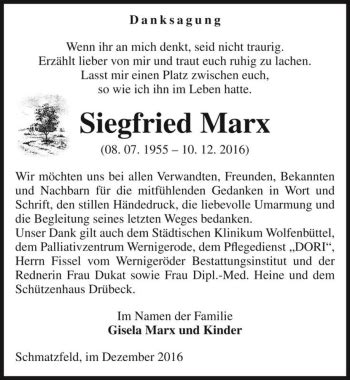 Traueranzeigen Von Siegfried Marx Abschied Nehmen De