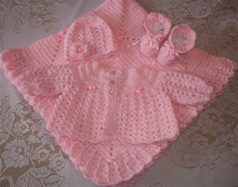 Pink Crochet Baby Girl Sweater Set Layette Perfect For Baby