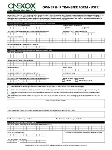 Ownership Transfer Form Borang Permohonan Pertukaran Hak Milik Pdf