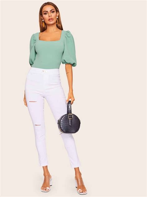 Shein Privé Square Neck Puff Sleeve Top Shein Usa