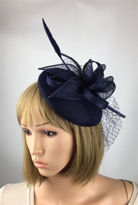 Blue Pillbox Blue Fascinator On Headband Cobalt Blue Etsy Uk Blue Fascinator Navy Blue