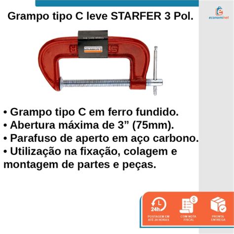 Kit 30 Grampo Tipo Marceneiro Carpinteiror C Leve 3 Polegadas Starfer