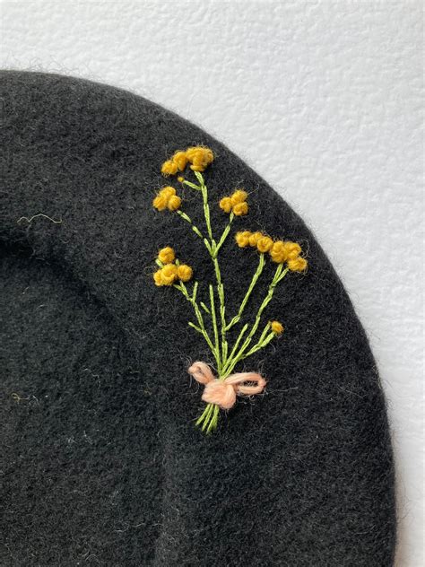 Hand Embroidered Beret Flower Beret Real 100 Wool Beret Etsy Uk