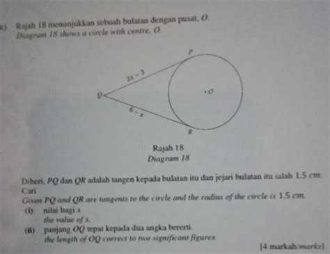 Solved E Rajah 18 Menunjukkan Sebuah Bulatan Dengan Pusat O Diagram 18 Shows A Circle With