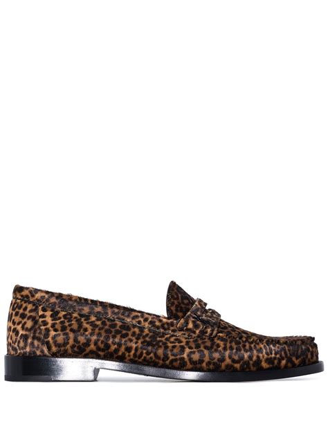 Saint Laurent Le Loafer Leopard Print Calf Hair Loafers In Brown Modesens