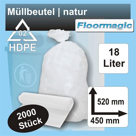 Müllbeutel 18l HDPE 450x520mm natur 40 x 50 Stück von Floormagic