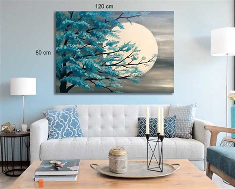 Cuadro Decorativo Moderno Arbol Turquesa Con Luna Meses Sin Intereses