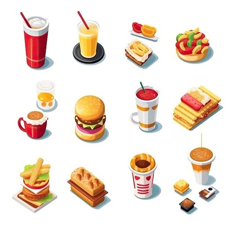 Premium Vector Isometric Vector Food And Beverage On White Background