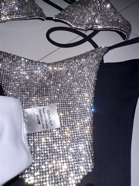 Sparkling Rhinestone Shiny Swarovski Crystal Bikini Set Swimwear Lingerie White Etsy