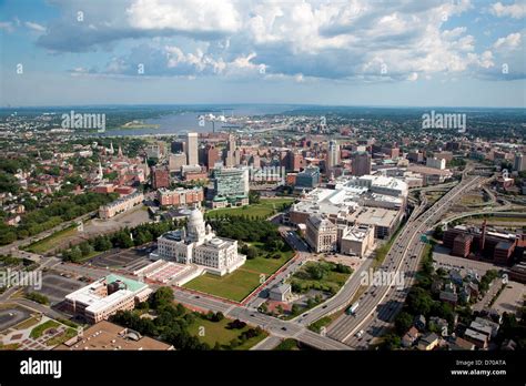 Aerial Of Downtown Providence Rhode Island With The State Capitol Building In The Foreground