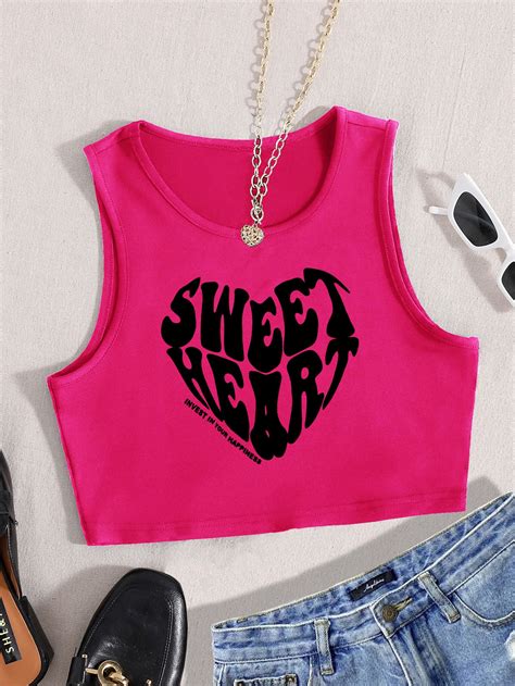 Shein Coolane Heart And Letter Graphic Crop Tank Top Shein Uk