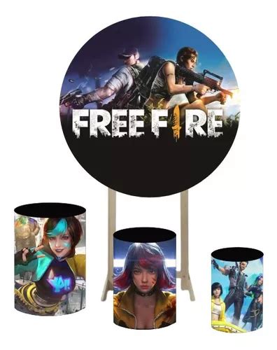 Painel Redondo Sublimado Trio Capa Cilindros Free Fire