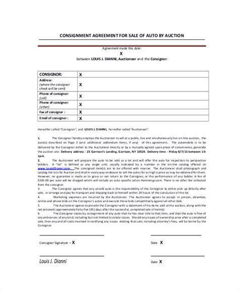Free Consignment Stock Agreement Template