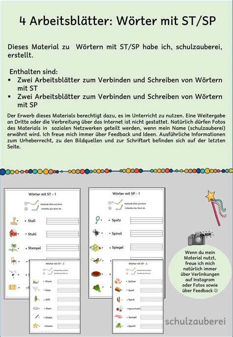 Arbeitsbl Tter Zu W Rtern Mit Sp Und St Von Schulzauberei W Rter