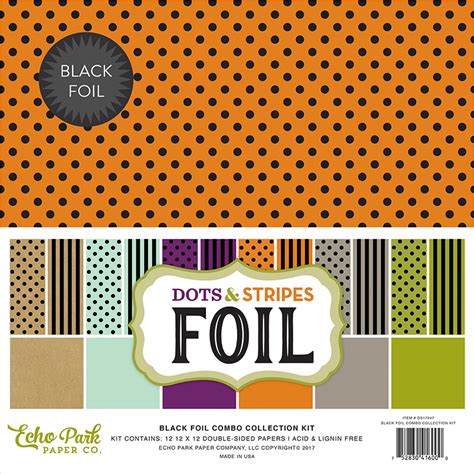 Echo Park Dots And Stripes Black Foil 12x12 Collection Kit Combo