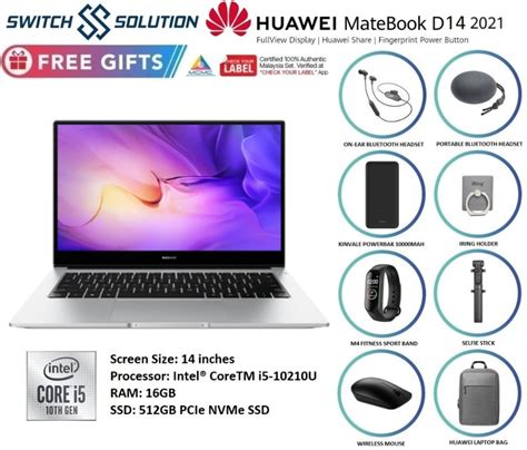 Huawei Matebook D14 2021 16gb 512gb Ssd Intel I5 10th Gen Computers And Tech Laptops