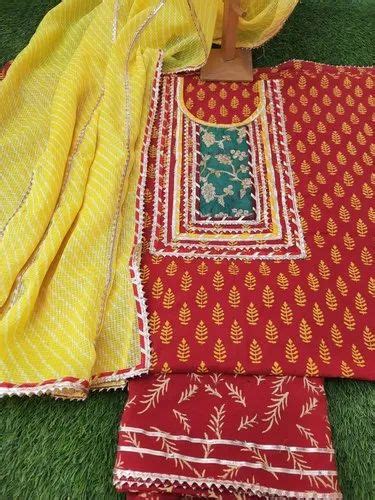 Cotton 44 45 Aaditri Gota Patti Banarasi Suit For Party Wear At Rs