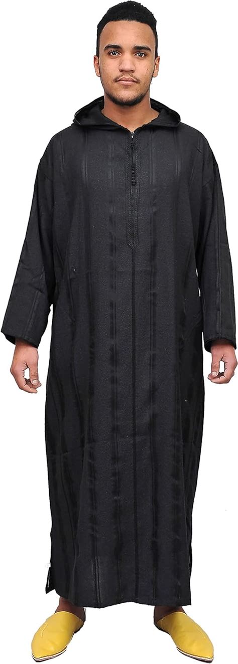 Treasures Of Morocco Moroccan Men Djellaba Handmade Hooded Caftan Black