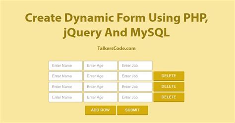 Create Dynamic Form Using Php Jquery And Mysql