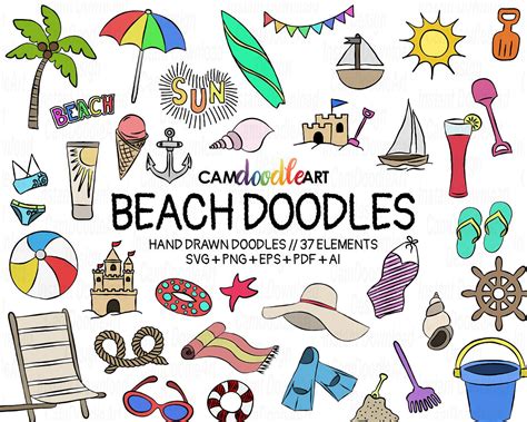 Beach Clipart Summer Clipart Strand Clipart Doodle Drawings Doodle