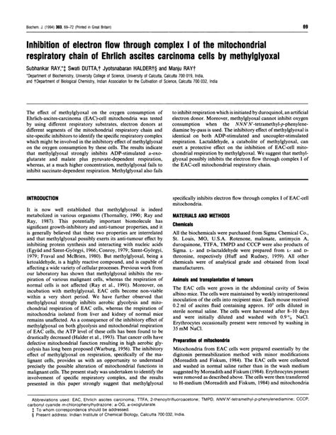 Pdf Inhibition Of Electron Flow Through Complex I Of The