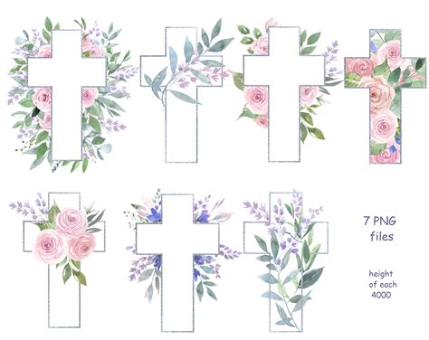 Watercolor Easter Cross Clipart Floral Cross Pink Flowers Cross By