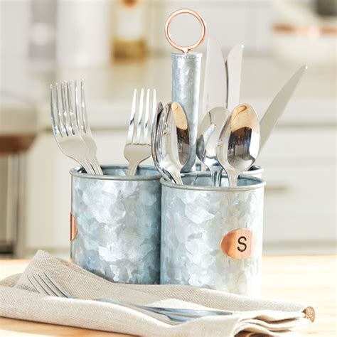 Galvanized Metal 3 Section Flatware Caddy Dining And Entertaining