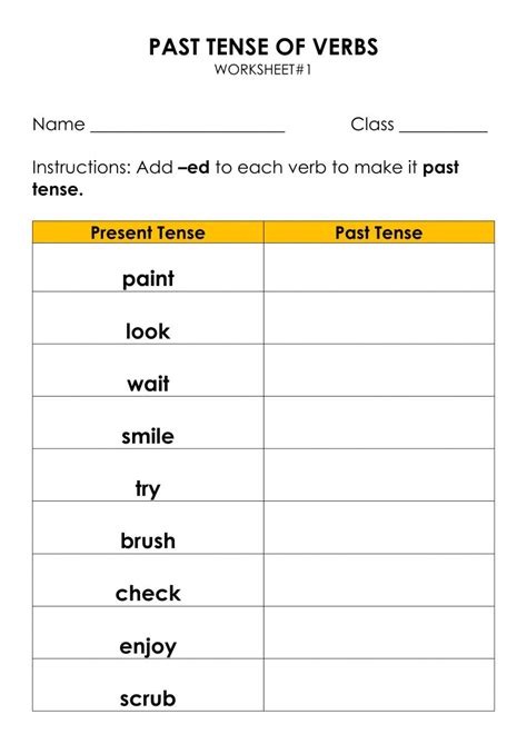 Regular Verb Past Tense Worksheet