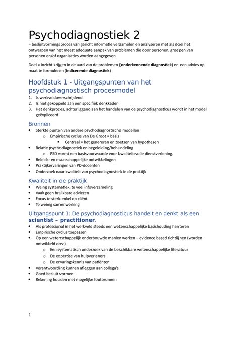 PSD 2 Samenvatting PSD Jaar 2019 2020 Psychodiagnostiek 2