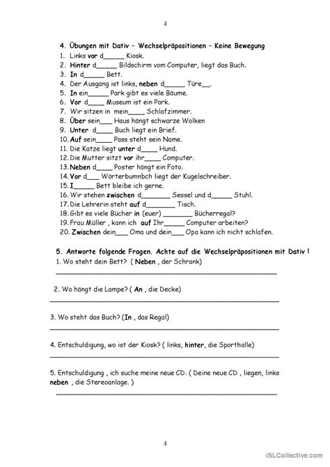 Wechselpr Positionen Mit Dativ English Esl Worksheets Pdf Doc