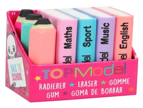 Topmodel Set Con Gomas De Borrar En Forma De Libritos Y Lapices