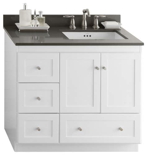 Ronbow Shaker Bathroom Vanity Cabinet Base White Wood Doors Right 36 Contemporary