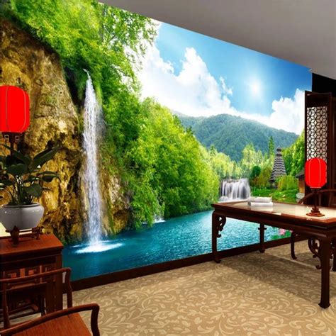 Beibehang Custom Wallpaper 3D Mural Waterfall Mountain Lake Living Room