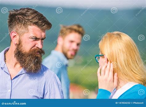 Jealous Concept Man With Beard Jealous Aggressive Because Girlfriend